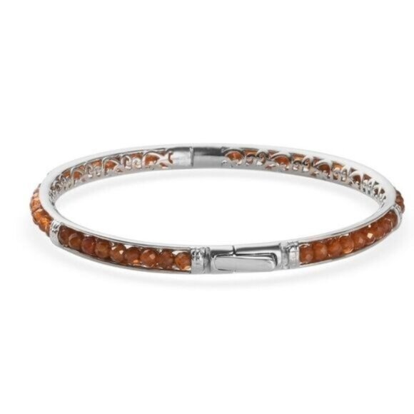 Ratnapura ✦ Hessonite Garnet Bangle ✦ Platinum Bond Scrollwork Frame 28.60ctw - Picture 3 of 6